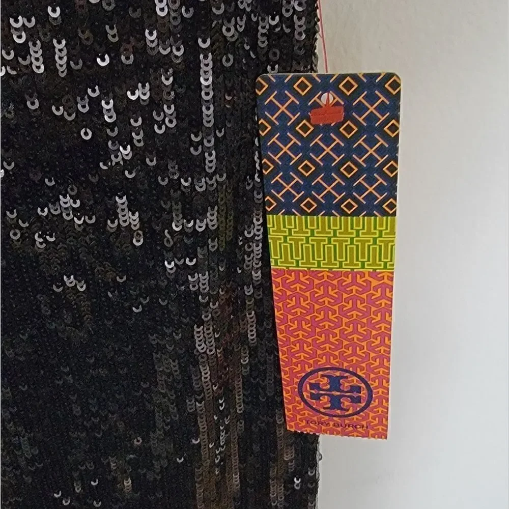 NWT Tory Burch Black Sequin Sheath Dress